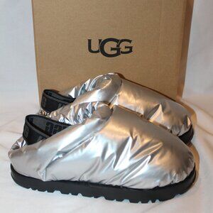 NIB UGG WOMEN'S PUFFER BACK STRAP SLIPPER SANDALS SILVER‎ BLACK